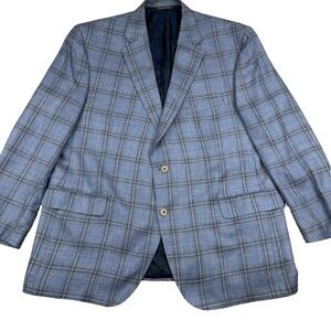 Patrick James Reserve Blazer Jacket Mens 48 Blue Plaid Wool Notch Lapel Business